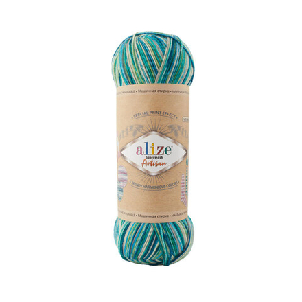 Пряжа "Superwash Artisan" 9001 Зелёный-белый-голубой