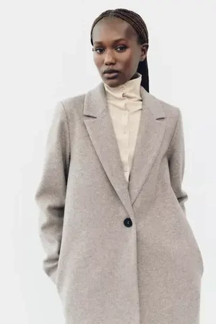 ZARA ПАЛЬТО ИЗ МЯГКОЙ ТКАНИ С ПУГОВИЦЕЙ, БЕЖЕВЫЙ С МЕЛАНЖЕВЫМ ЭФФЕКТОМ
