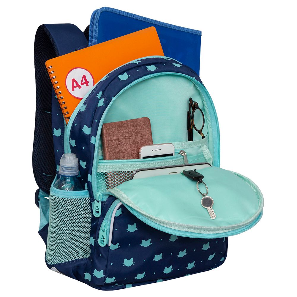 Рюкзак Grizzly, 27*40*20см, 2 отделения, 4 кармана, анатомическая спинка, синий-мятный