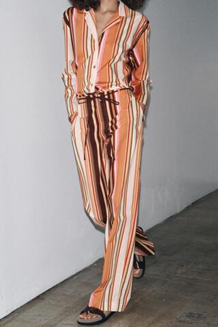 ZARA БРЮКИ КЛЕШ В ПОЛОСКУ — ZW COLLECTION, РАЗНОЦВЕТНЫЙ