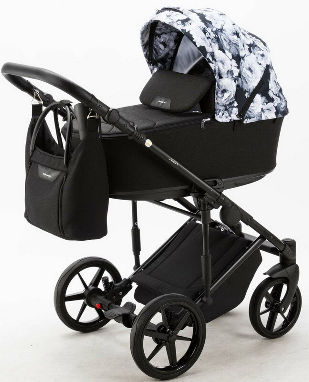 Детская коляска Adamex Zico Flowers 3 в 1 Z-FL11 ЧЁРН-БЕЛ ЦВЕТЫ+ ЧЁРН.ТК