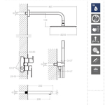 Встраиваемый смеситель для душа с изливом, тропическим и ручным душем ALEXIA K3615031NM черный