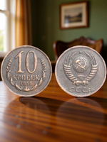 10 копеек 1956 года Проба СССР Копия пробной советской монеты медь патина