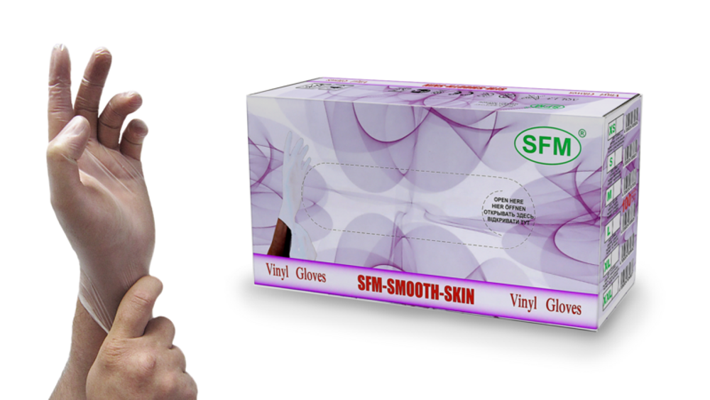 Перчатки виниловые смотровые нестерильные неопудренные SFM 50 пар