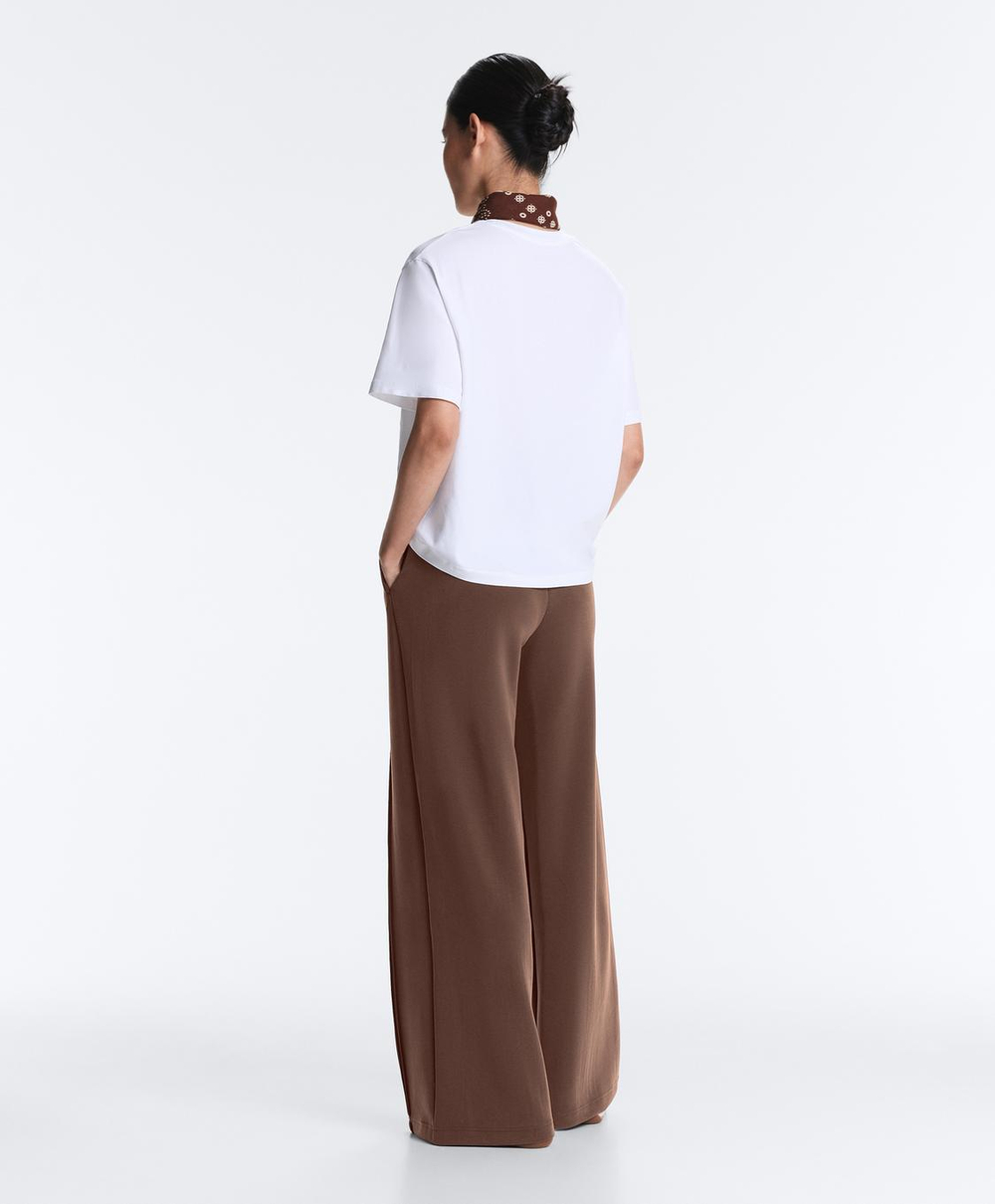 Oysho Брюки прямого кроя из мягкого модала с кантом, коричневый