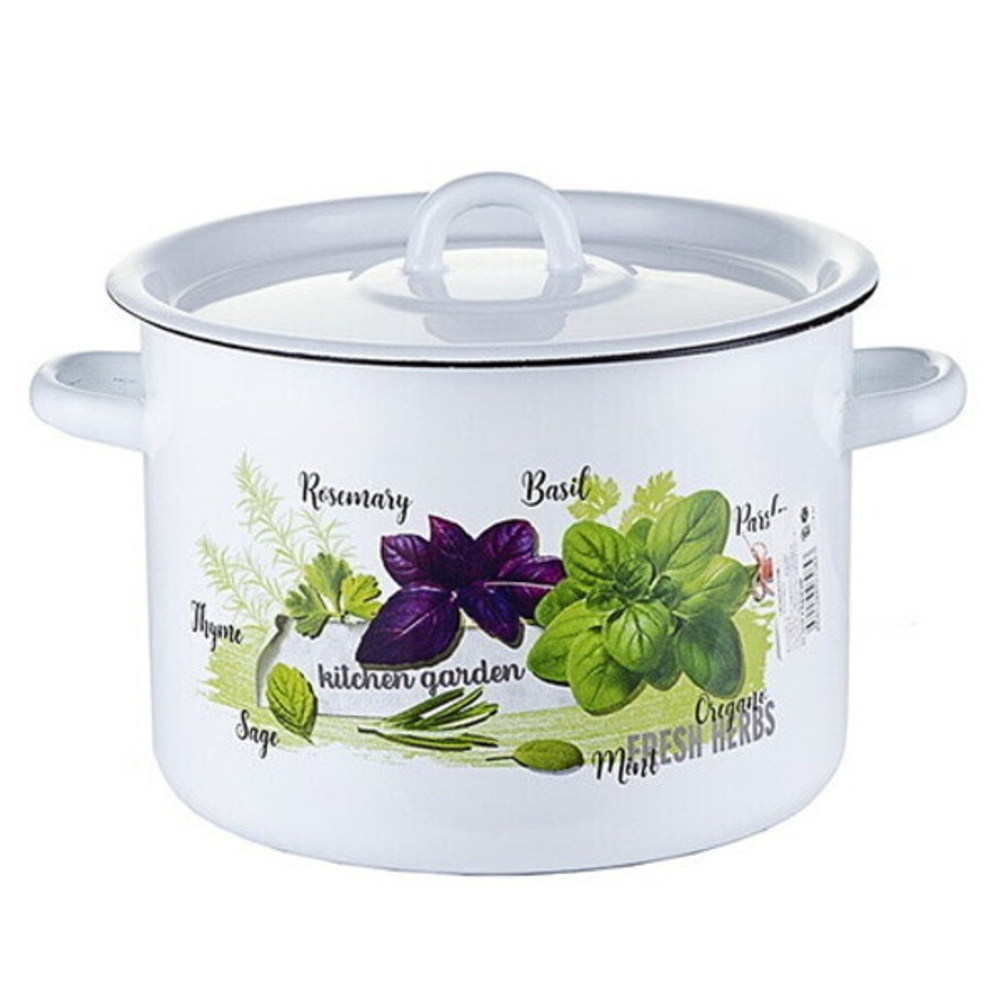 Кастрюля эмалированная 2л без ободка «Базилик» 01-1610.1/4