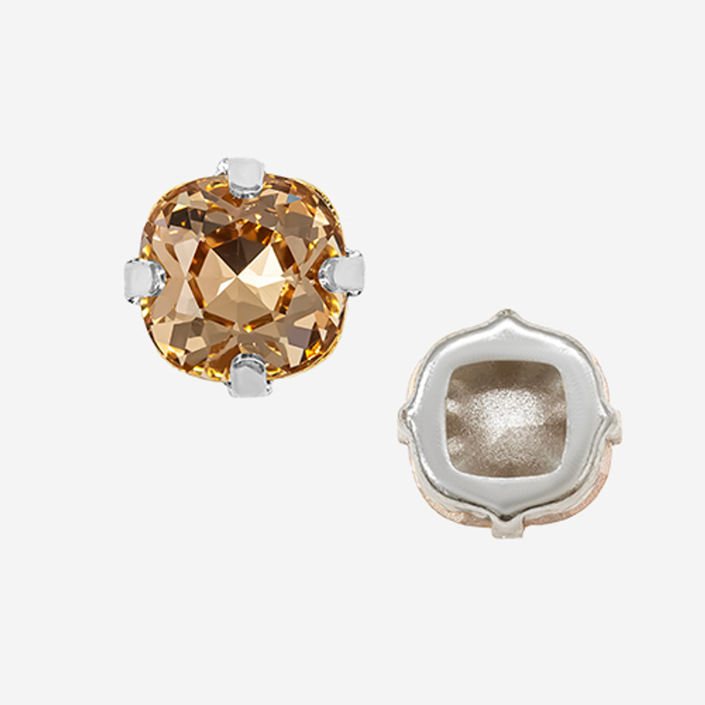 Кристалл Кушон (Сushion) в цапах, оттенок "Light Colorado Topaz", 9,2мм, родирование