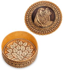 Народные промыслы BST-401/ 9 Шкатулка «Медведь» (береста) - Вариант A