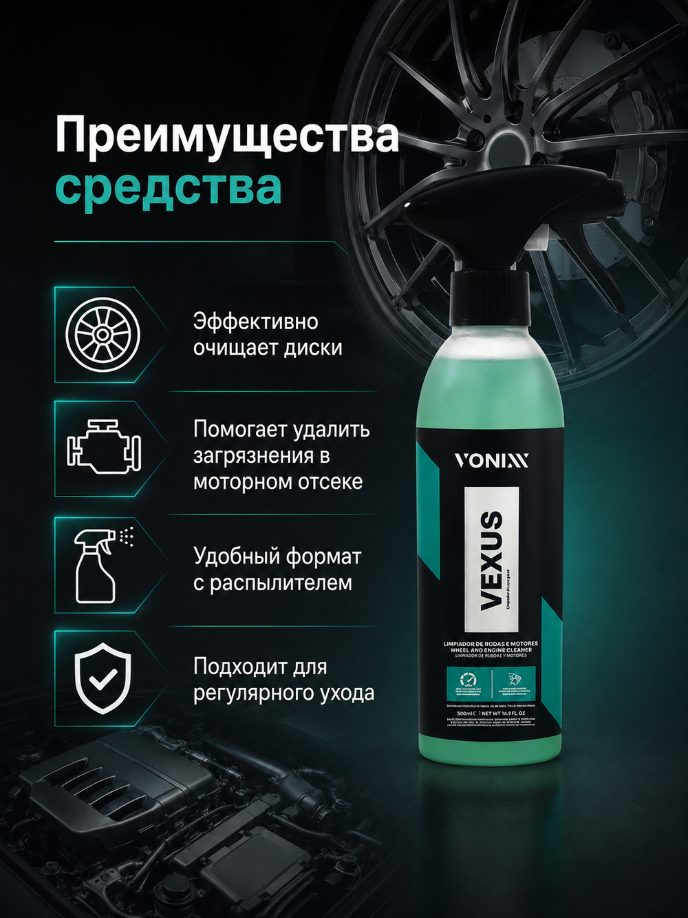 Vonixx VEXUS Очиститель дисков и двигателя, 500 мл
