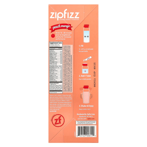 Zipfizz, Energy Drink Mix, персик и манго, 20 тюбиков по 11 г (0,39 унции)