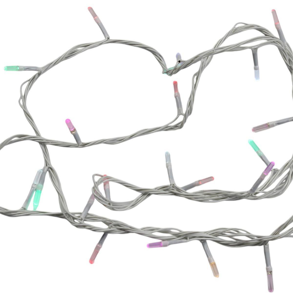 Электрогирлянда LED цветная 100 ламп, 9 м, 4 р.м, белый провод, в конце розетка кор