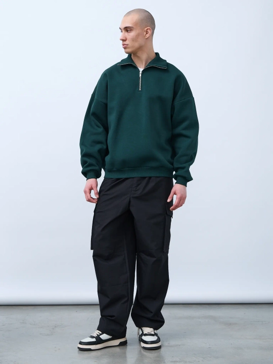 Свитшот с воротником на молнии с начесом (темно-зеленый)
