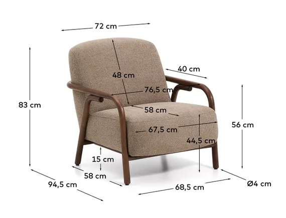 Кресло Sylo из серо-коричневого шенилла и ясеня с отделкой цвета орех