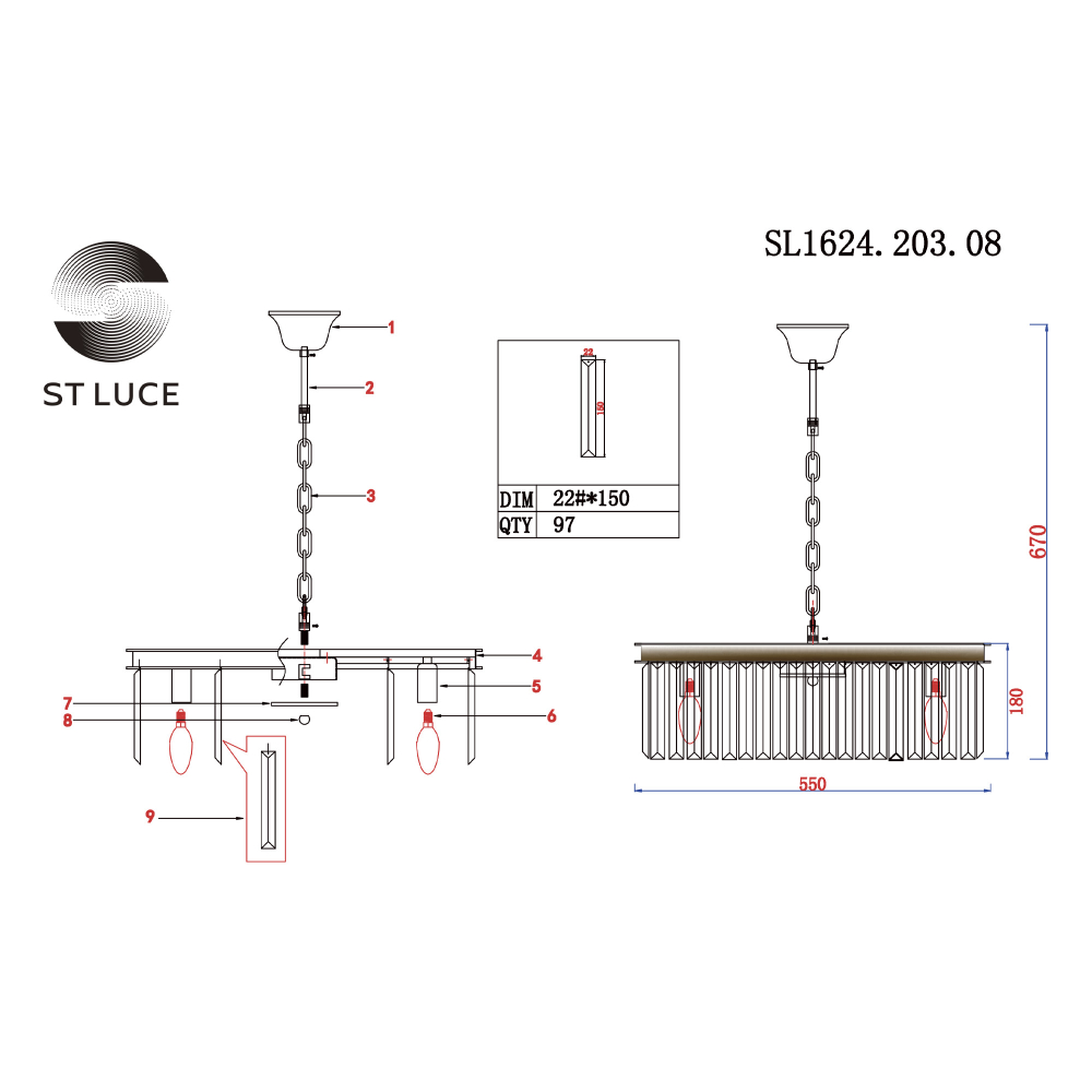 SL1624.203.08 Люстра подвесная ST-Luce шампань/прозрачный E14 6*40W ERCOLANO
