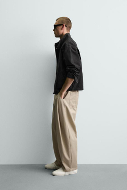 ZARA БРЮКИ BALLOON FIT С ЗАЩИПАМИ, БЕЖЕВЫЙ