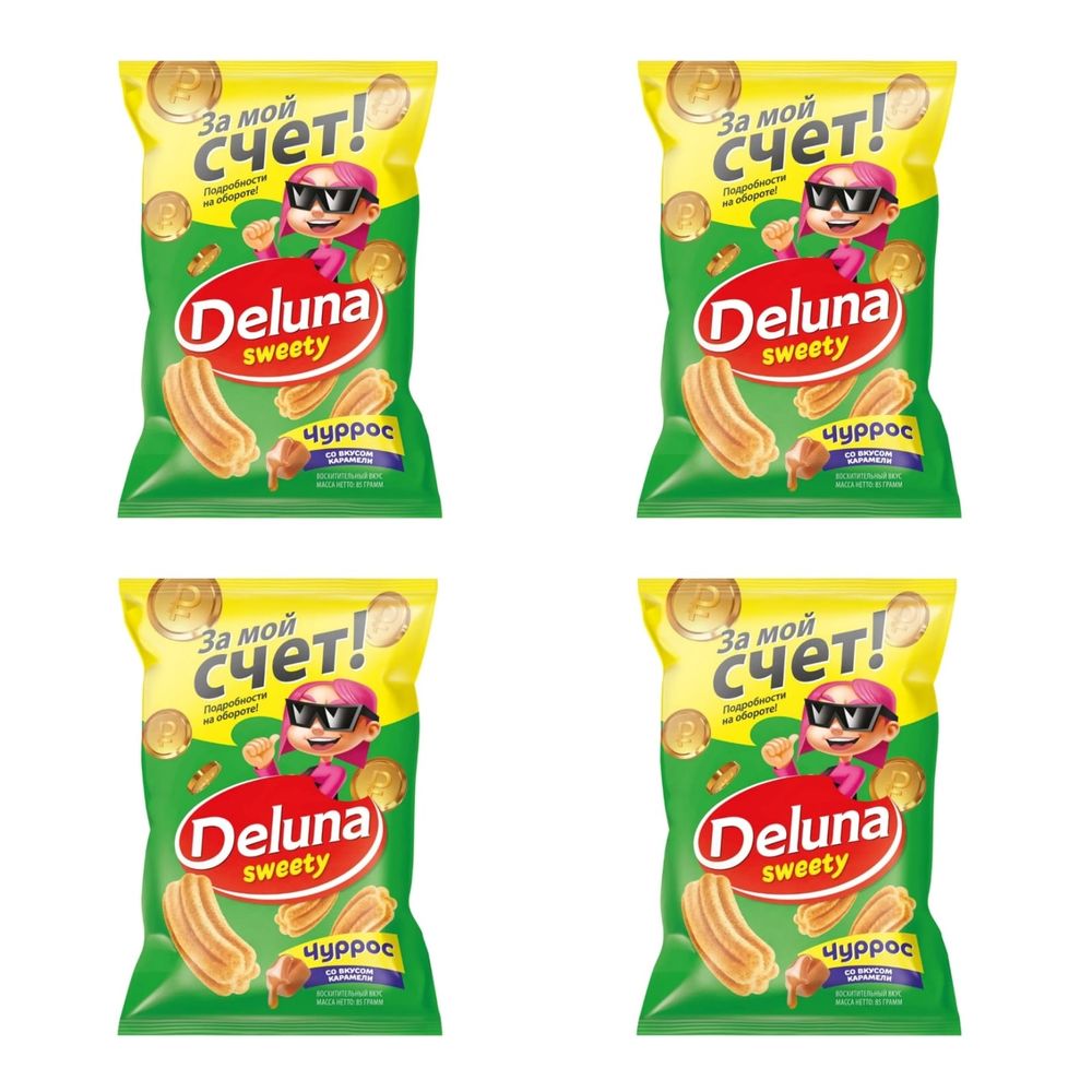 Кукурузные снеки Deluna Чуррос с карамелью 85 г x 4 шт