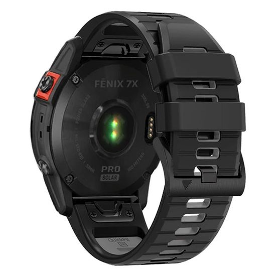 Ремешок двухцветный QuickFit 26 мм для Garmin Fenix 7x/6x/5x/5x plus/3, Descent, Tactix, Enduro, D2, Instinct 2X силиконовый (Черный/серый)
