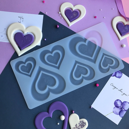 Силиконовый мат для отливки шоколада «Сердца с розой»