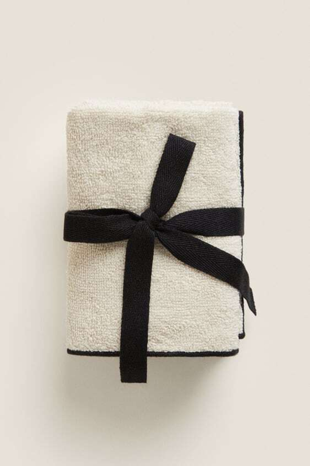 ZARA HOME ХЛОПКОВОЕ ПОЛОТЕНЦЕ (НАБОР ИЗ 3 ШТУК), ПЕСОЧНЫЙ/ЧЕРНЫЙ