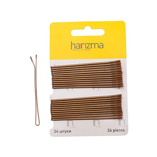 Невидимки для волос Harizma, 70 мм, прямые, коричневые, 24 шт (h10539-04)