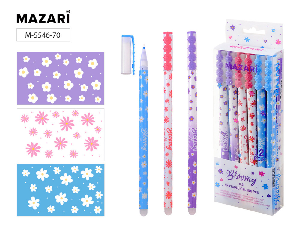 Ручка пиши-стирай гелевая,синяя 0,5мм BLOOMY (Mazari)