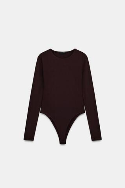 ZARA БАЗОВОЕ БОДИ ИЗ ПОЛИАМИДА, ТЕМНО-КОРИЧНЕВЫЙ