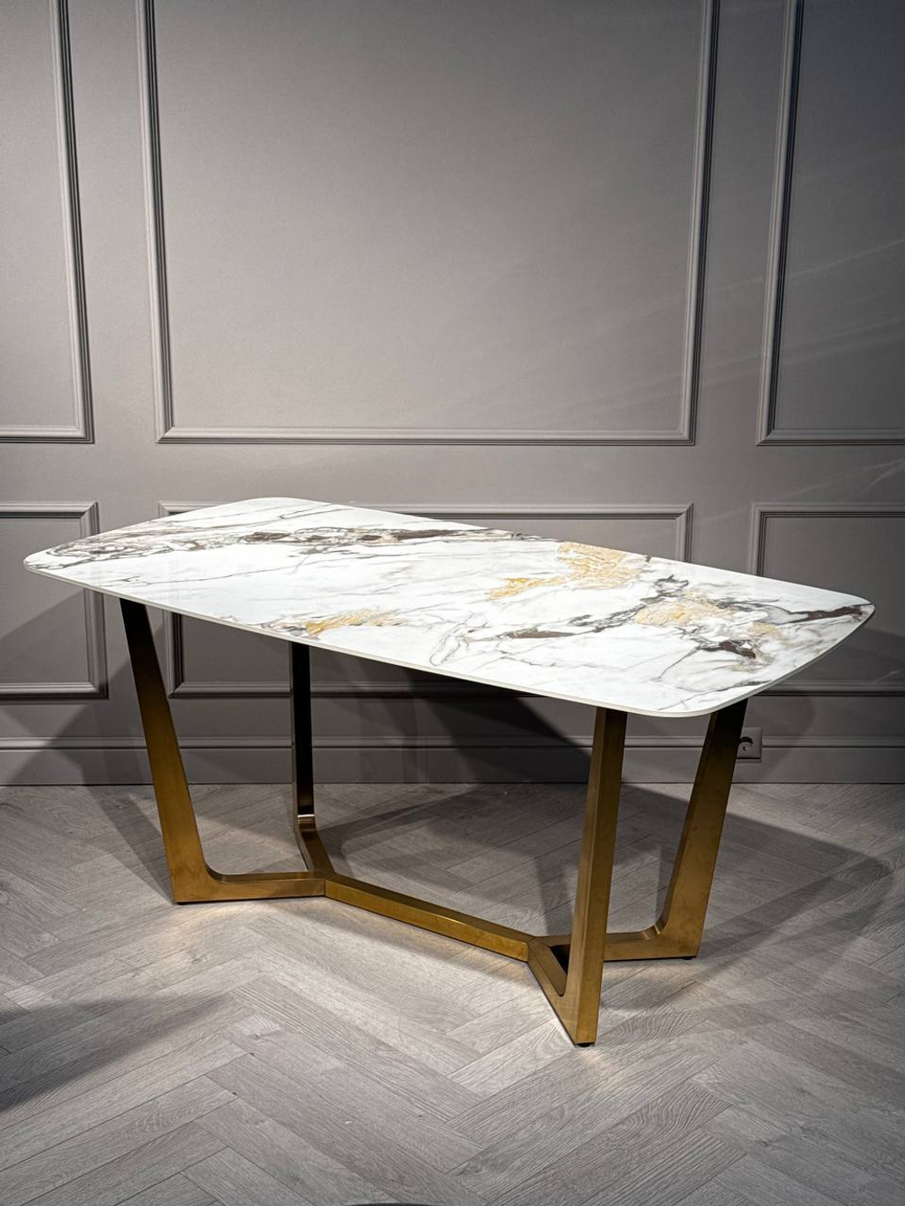 Стол обеденный Ist Casa Ланс Мат, 160х90х75 см, белая керамика, матовое золото