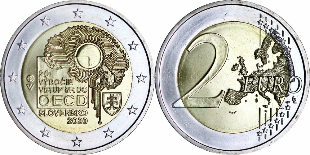 Словакия 2 евро, 2020 20 лет вступлению Словакии в ОЭСР aUNC