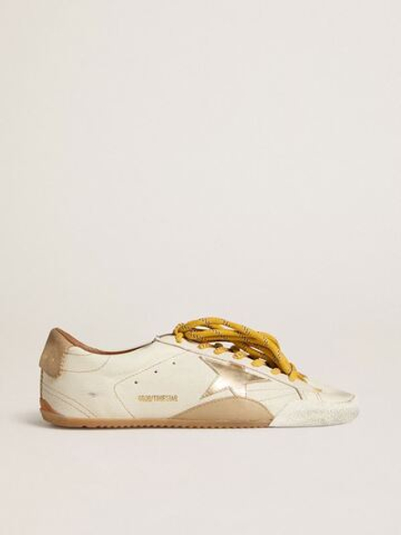 True Star in white nappa leather with gold star and beige suede heel tab