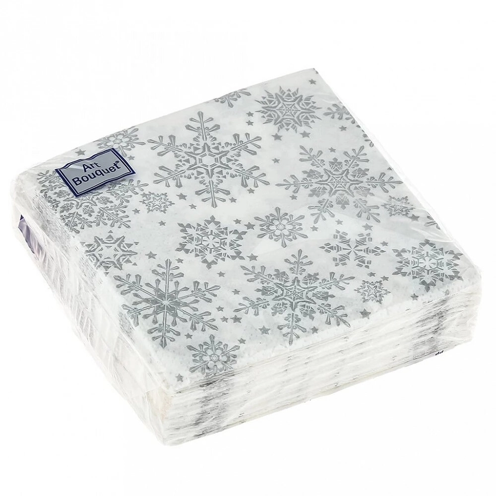 Салфетки бумажные 20*20 Арт Букет Серебряные снежинки, 2 сл., 30л