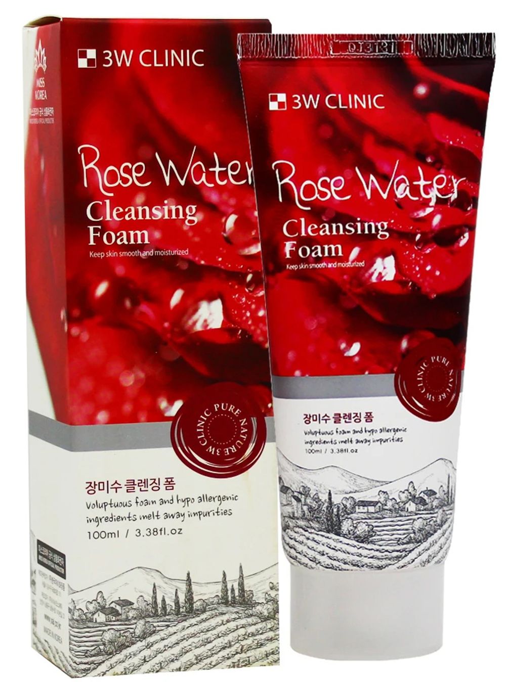 Пенка для умывания, 100 мл,3W Clinic Rose Water Foam Cleansing