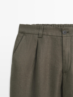 Massimo Dutti Льняные брюки с узором «ёлочка», зеленый