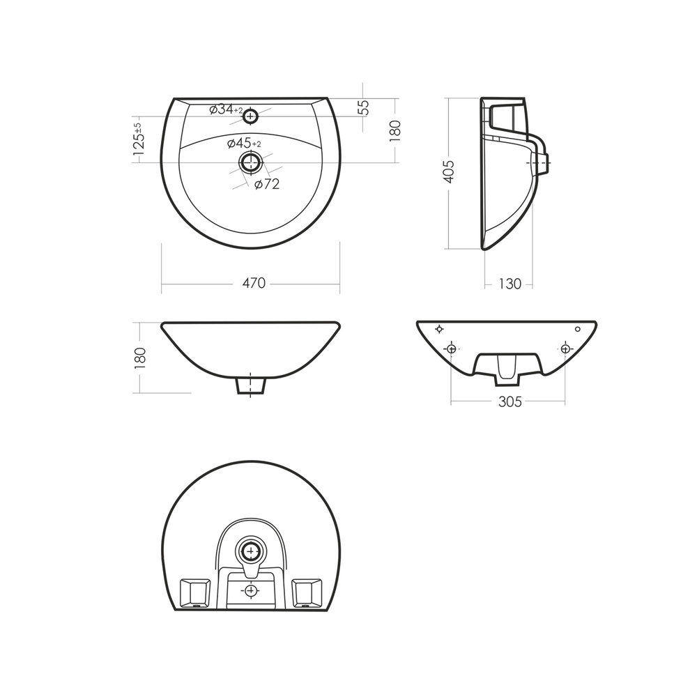 Умывальник-тюльпан "Аттика-48" с отв (Sanita)