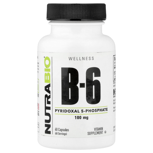 NutraBio, витамин B6, 100 мг, 60 капсул