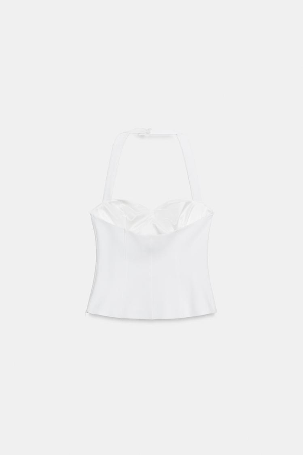 ZARA ТОП С ГОРЛОВИНОЙ ХАЛТЕР И КРУГЛЫМ ВЫРЕЗОМ, БЕЛЫЙ