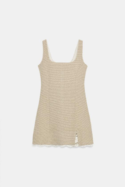 ZARA КОРОТКОЕ ПЛАТЬЕ ИЗ РЕЛЬЕФНОЙ ТКАНИ, БЕЖЕВЫЙ