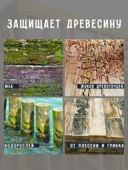 Антисептик для дерева невымываемый концентрат 1:9 Eternal Wood/ пропитка для дерева для наружных работ/ биозащитная обработка древесины от гниения 1л