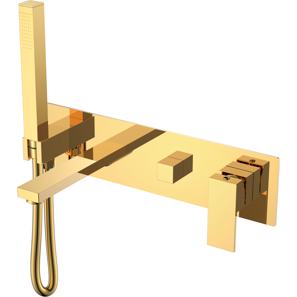 Смеситель для ванны с душем Boheme Qubic 474-2-G С ВНУТРЕННЕЙ ЧАСТЬЮ, shinny gold
