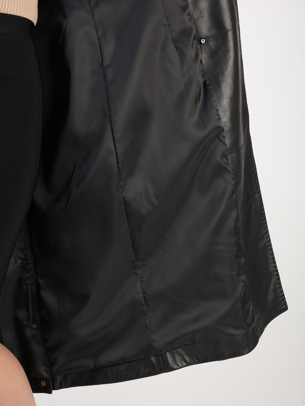 Тренч длинный кожаный с поясом плащ