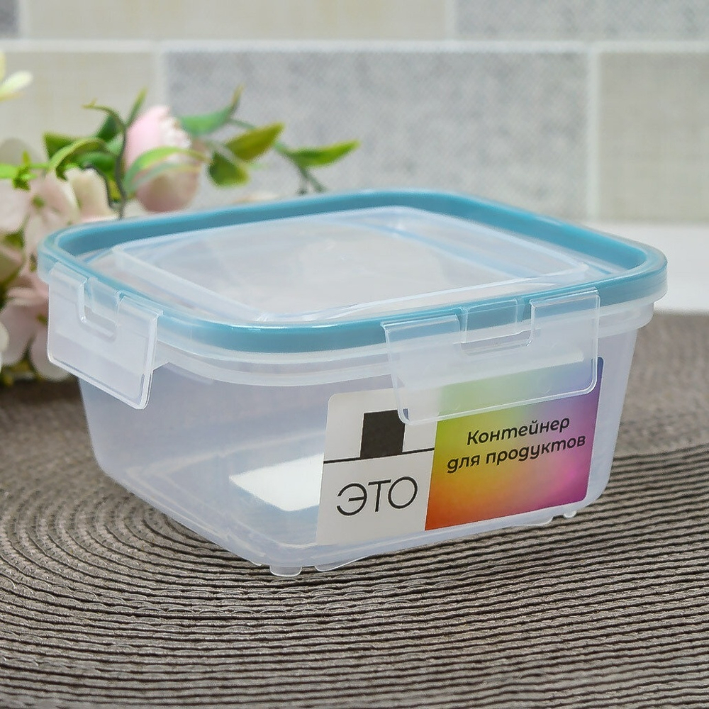 Контейнер для продуктов 0,8л герметичный квадратный с защелками (бесцветный)