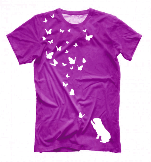 Футболка "Английский бульдог и бабочки"