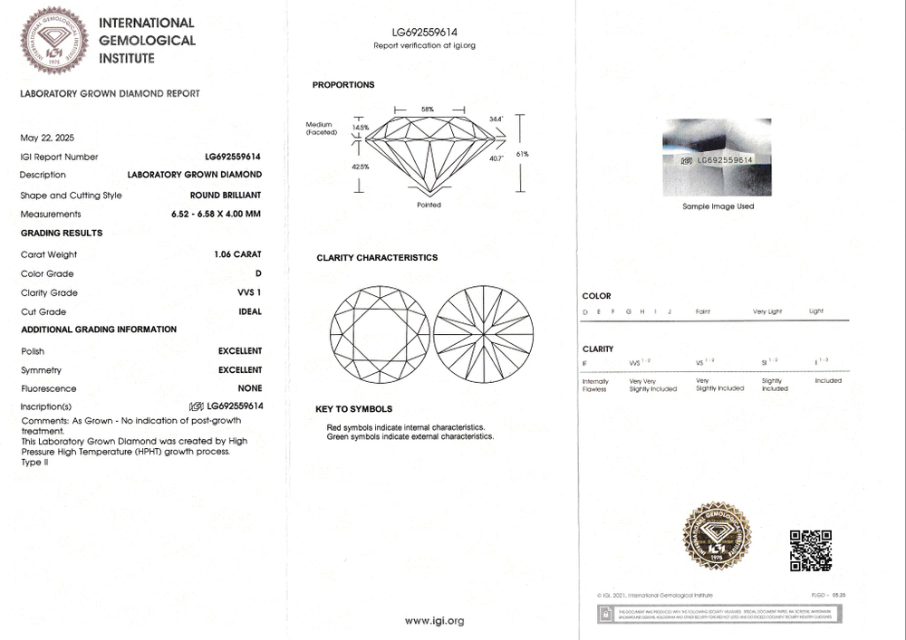 Лабораторно-выращенный бриллиант Кр-57 6.52-6.58 мм D/VVS1 1.06 ct