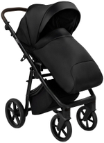 Детская коляска Roan Esso Кожа 3 в 1 с автокреслом Pituso Santiso Pro ESSK/210/1 Black /Black/руч.Тем.коричневый