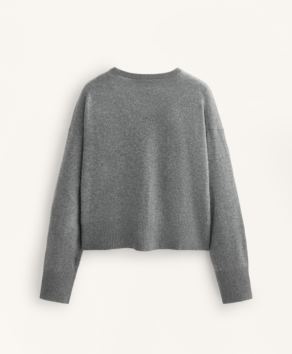 Oysho Джемпер с круглым вырезом из 100% кашемира, серый меланж
