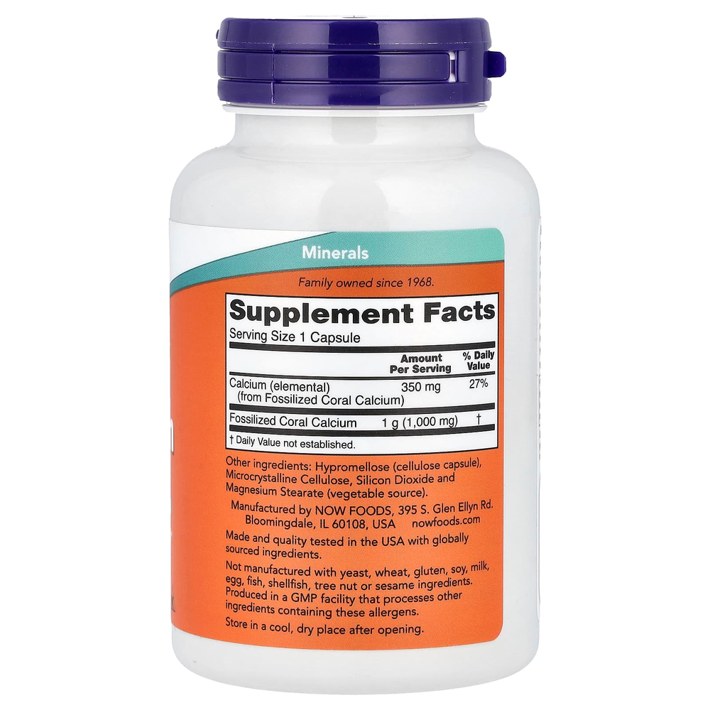 NOW Foods, коралловый кальций, 350 мг, 100 капсул