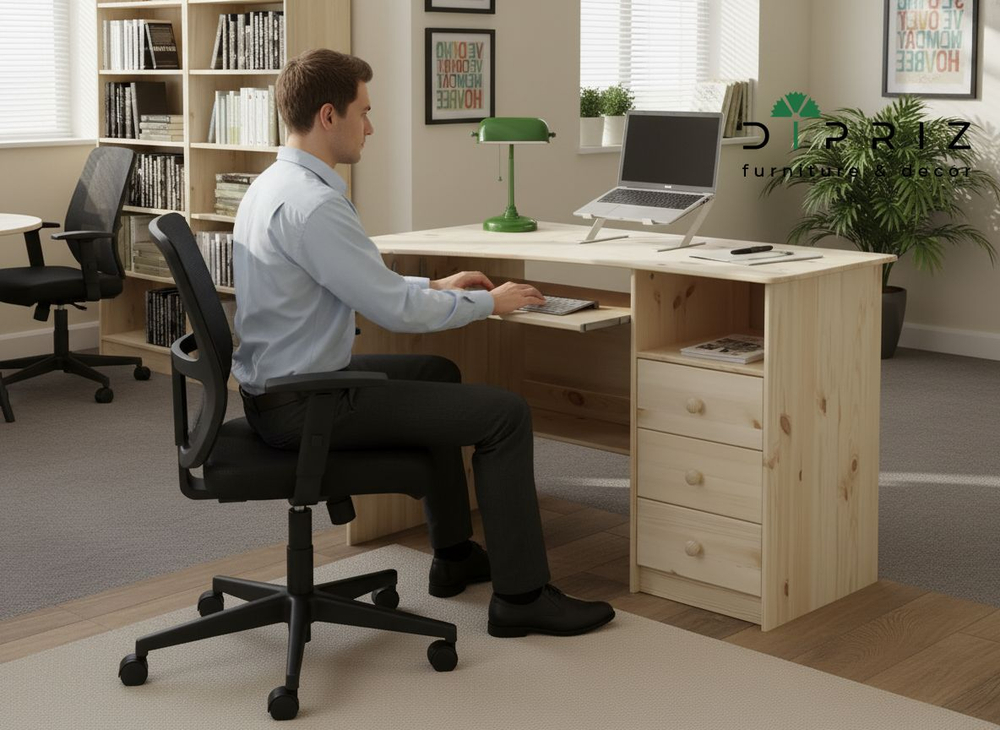 Стол компьютерный 110х70х78, Corner, угловой, письменный, с ящиками, массив сосны, лакированный, Dipriz