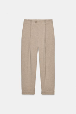 ZARA БРЮКИ С ЗАЩИПАМИ И ЭЛАСТИЧНЫМ ПОЯСОМ СЗАДИ, ПЕСОЧНЫЙ