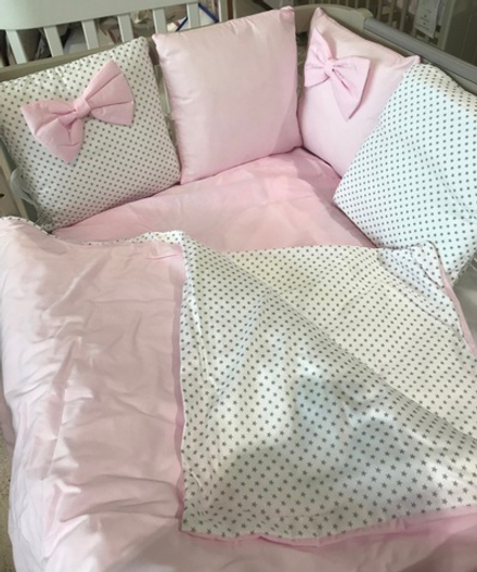 Комплект в кроватку 17 предметов "Звездочка розовый", сатин