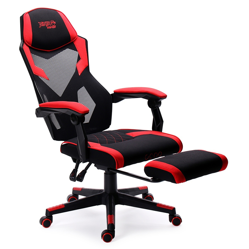 Игровое кресло из ткани черно-красное