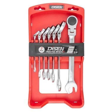 Набор ключей трещоточных с шарниром 7пр.(8,10,12,13,14,17,19мм),в пластиковом держателе DISEN DSD1510F